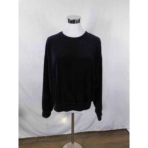 H&M Divided Sweatshirt XL Black Velour Ribbed Crewneck Pullover Casual - Picture 1 of 12